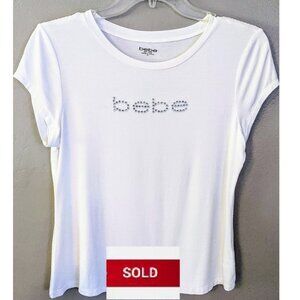 SOLD - bebe Rhinestone Logo Tee Shirt White Short Sleeve Women's Size M - New